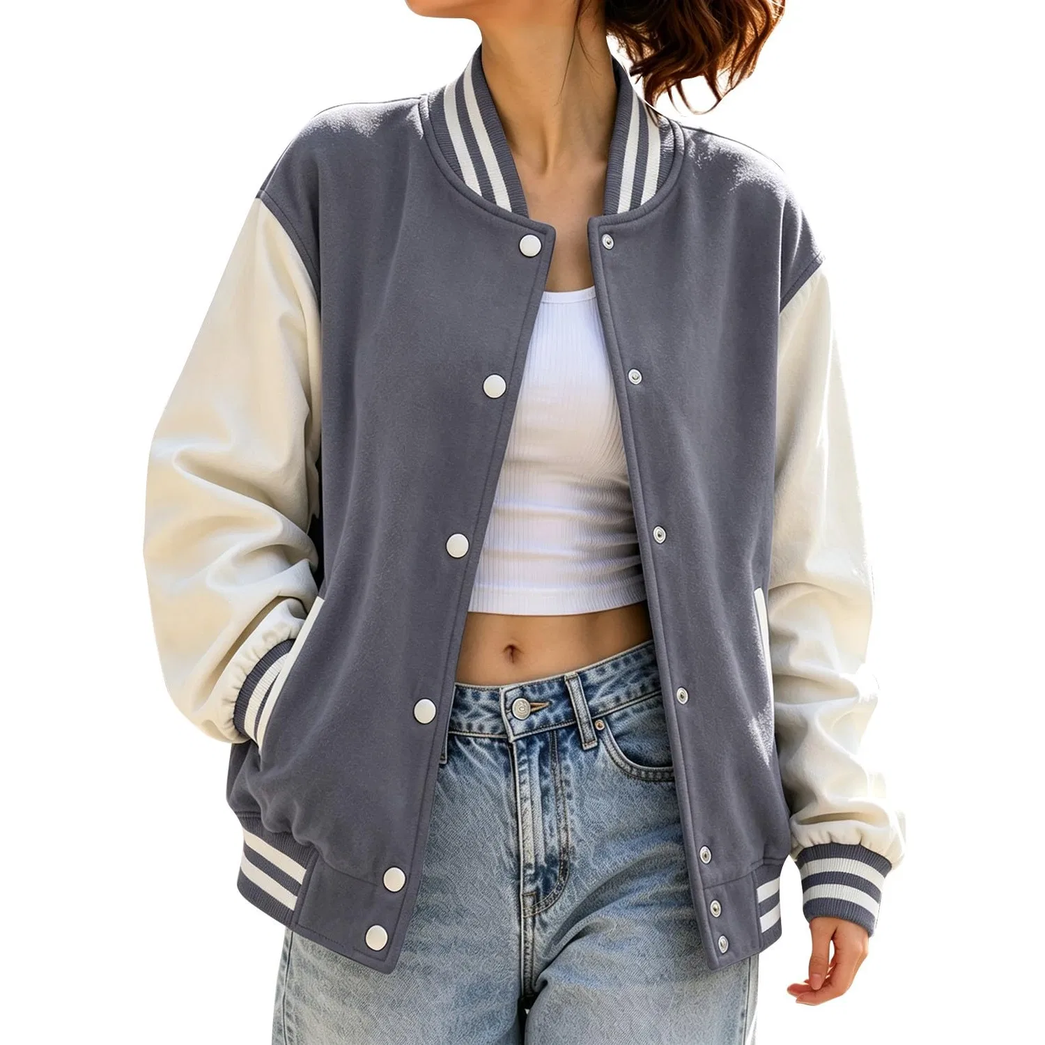 Женская куртка-бомбер с длинным рукавом Varsity, Grigio