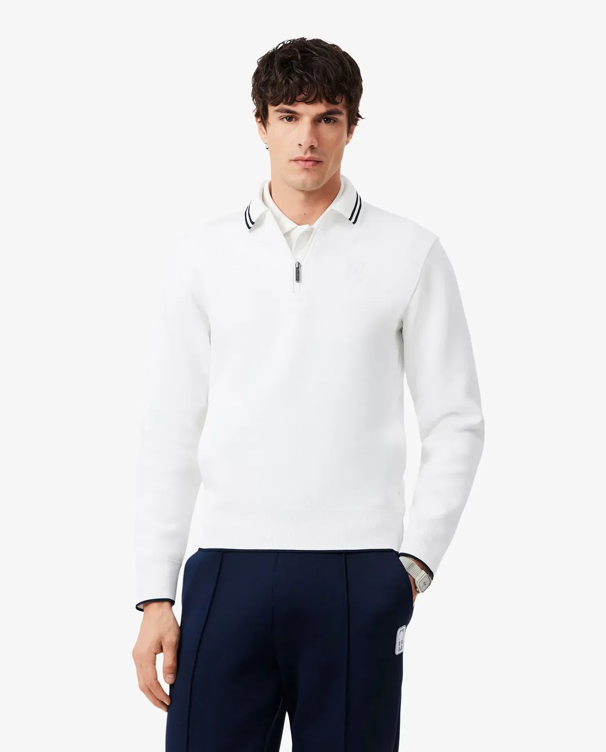 Теннисная кофта Lacoste Heritage с молнией и воротником-поло, мужская, Blanco