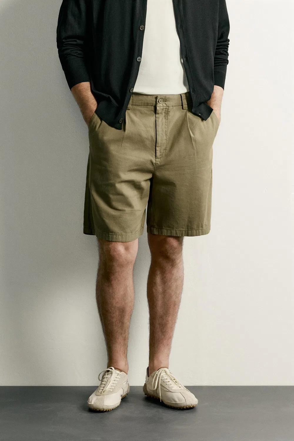 Плиссированные бермудские шорты стандартного кроя ZARA, Beige — фото 2