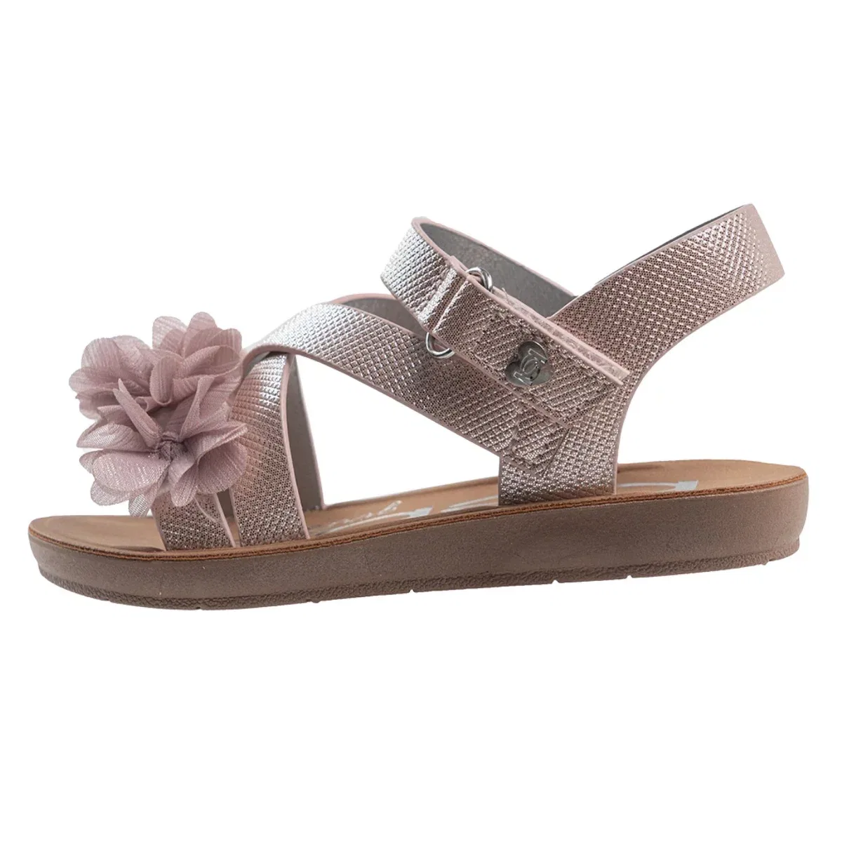 Детские сандалии для девочек с цветочным декором Bebe Metallic Floral Strap Sandals, Blush — фото 3