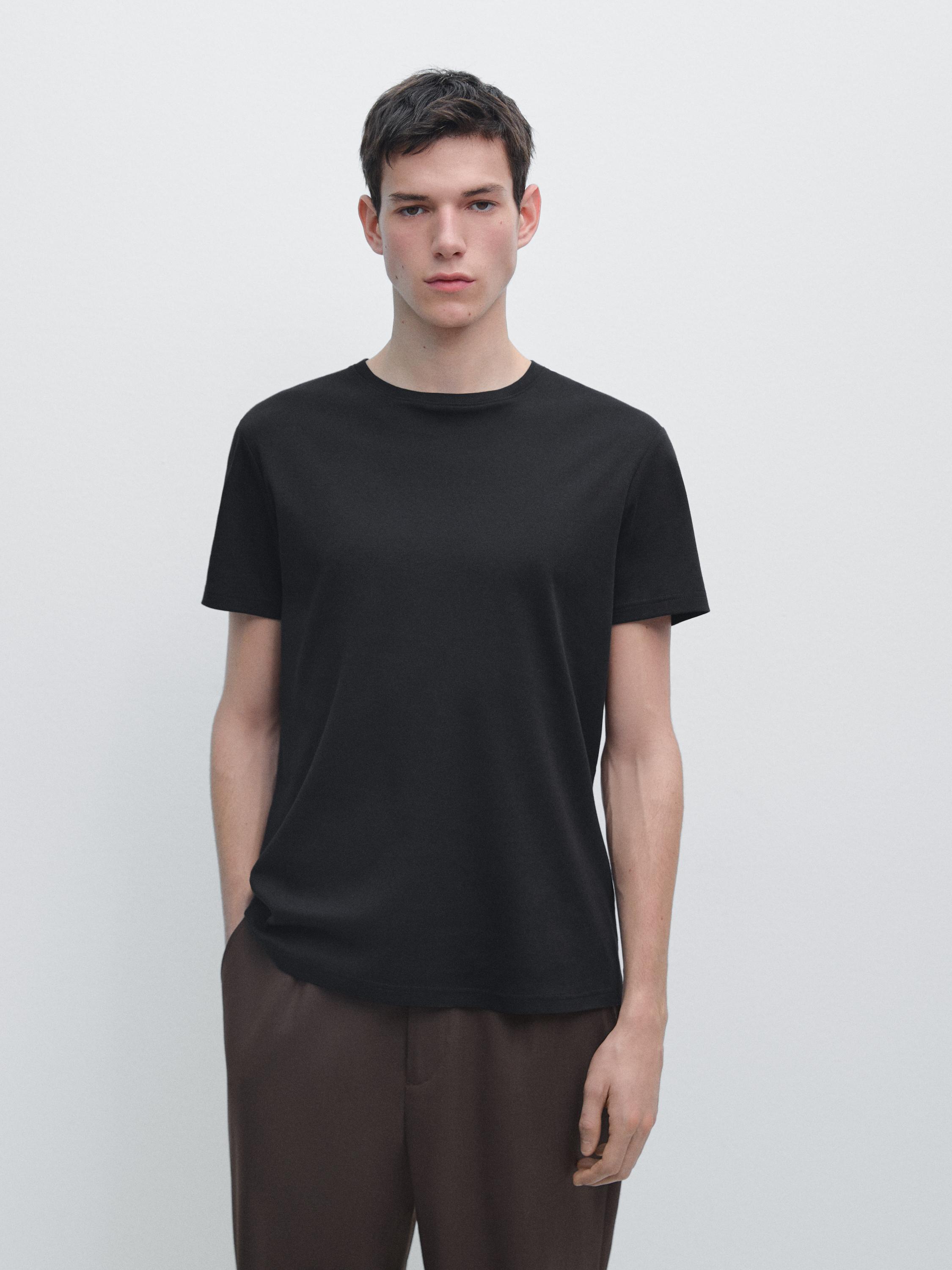 Футболка Massimo Dutti 100% Mercerised Cotton, черный — фото 4