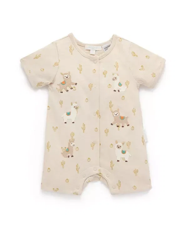 Детский короткий ромпер с принтом Llama Fiesta Purebaby, Cacti Print