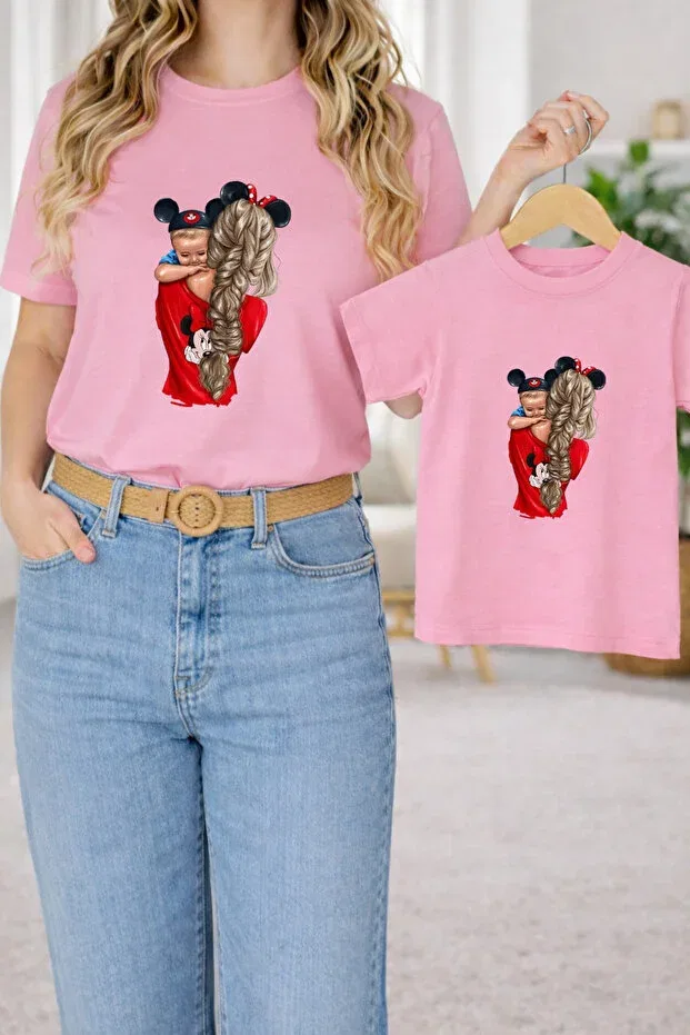 Детская футболка для девочек оверсайз с принтом Mother Child Combination Oversized T-Shirt Lorvex, Pink