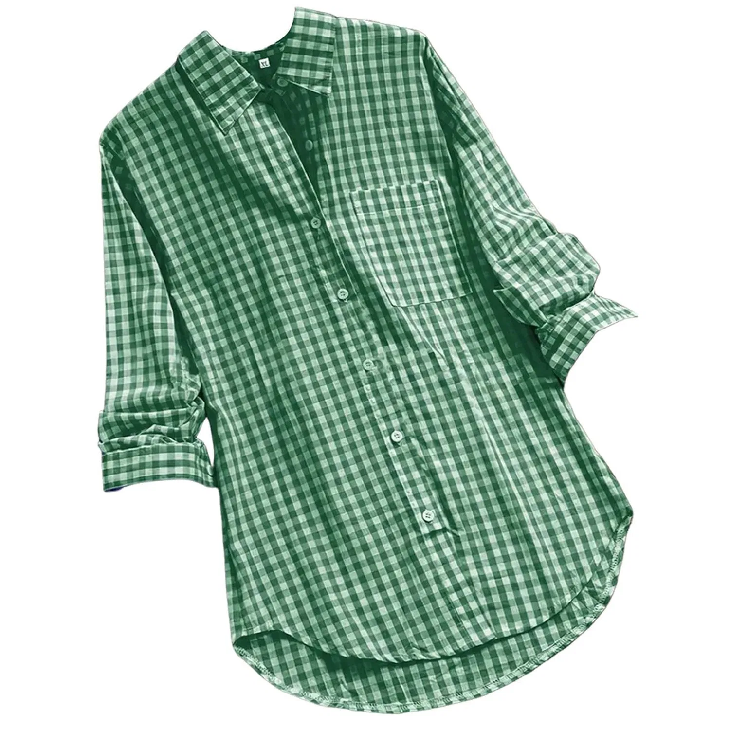Женская блузка с длинным рукавом Plaid Cotton Roll-Up Blouse, Green — фото 3