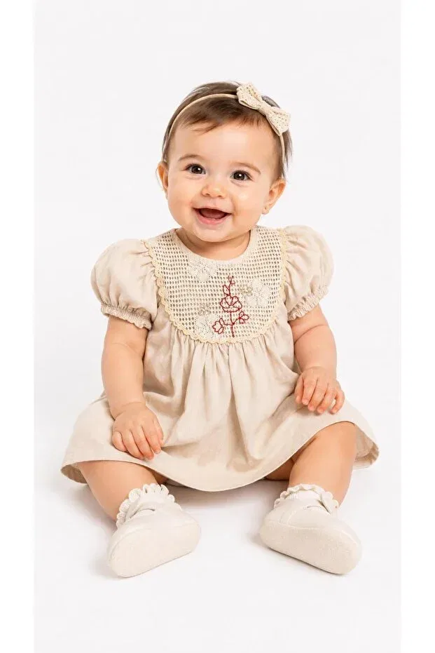 Детское платье для девочек хлопковое Oz Baby, Beige — фото 3
