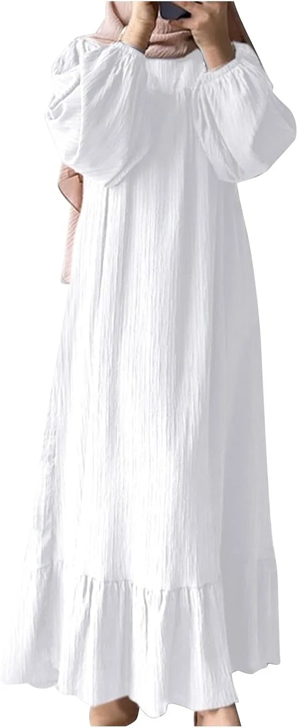 Женское платье-абая макси свободного кроя, White
