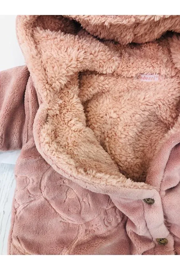 Детский комбинезон для девочек с капюшоном Hello Bear Soft Fluffy Baby Jumpsuit Generic Brands, Rose Dry — фото 4