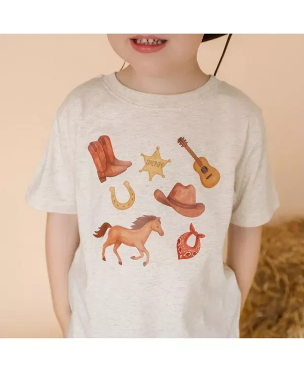 Детская футболка для мальчиков с принтом Western Cowboy Sweet Wink, Natural Heather — фото 3