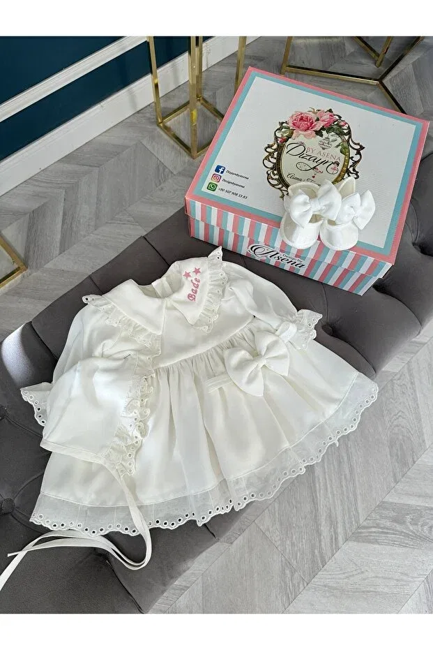 Детское платье для девочек хлопковое Mevlid dress with frills Dizaynbyasena, Ecru — фото 4