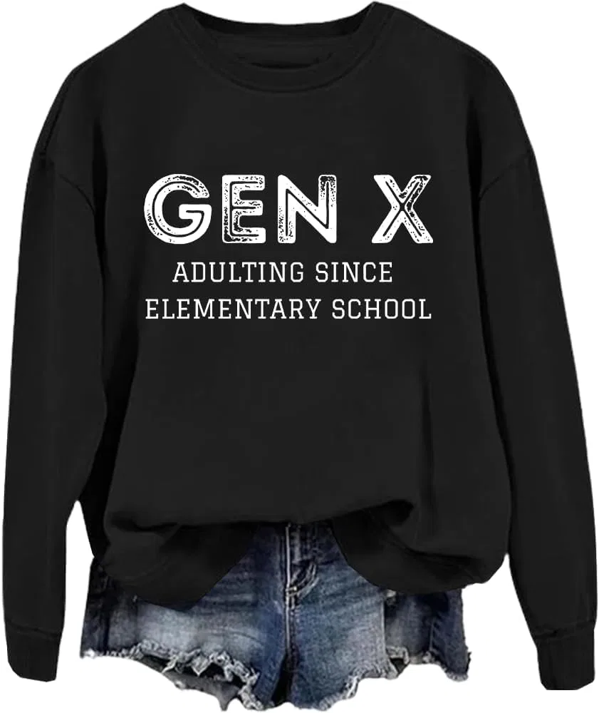 Женское худи с принтом Gen X Adulting Since Elementary School, чёрный