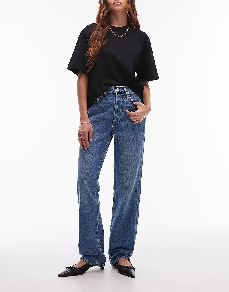 

Topshop – Kort – Синие джинсы прямого кроя с высокой талией