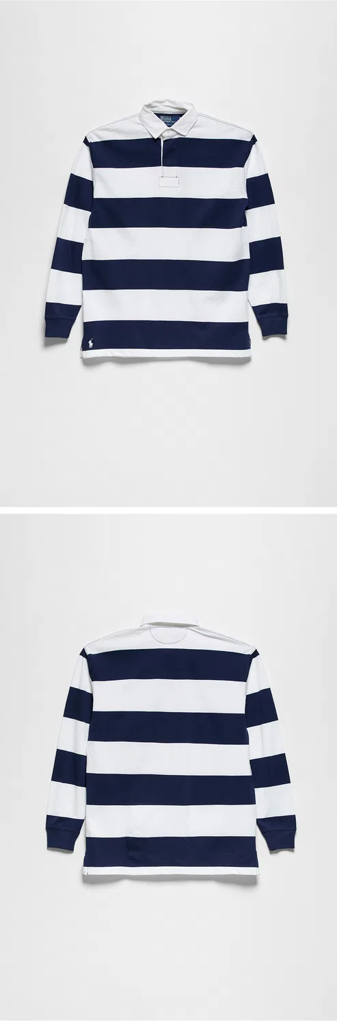 Мужская футболка-регби Polo Ralph Lauren Big Fit Stripe Jersey, белая — фото 3