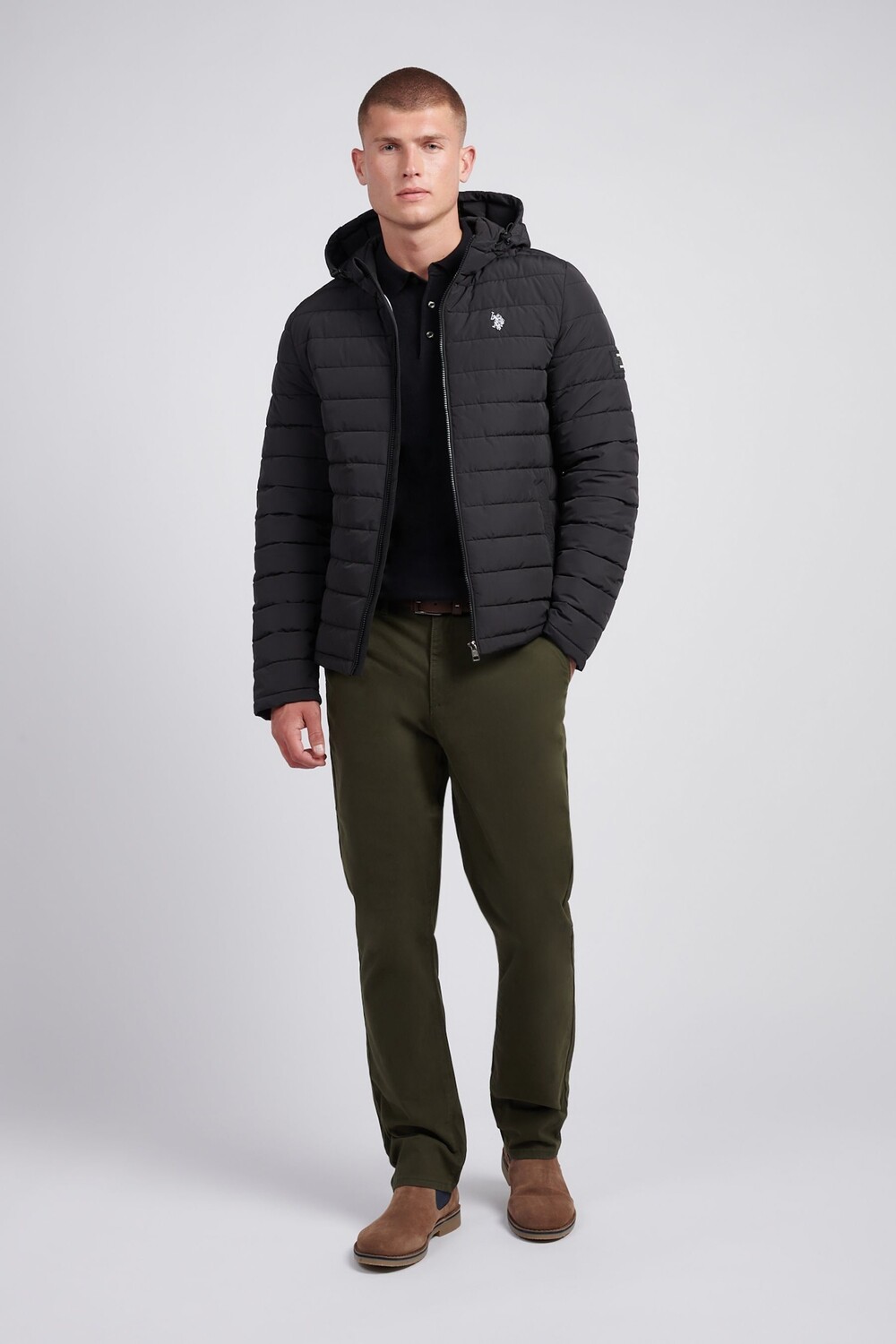 Мужская легкая стеганая куртка с капюшоном U.S. Polo Assn, черный — фото 3