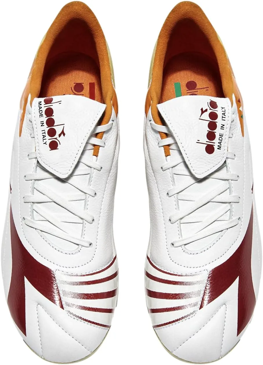 Футбольные бутсы Diadora Maximus Elite ITA T SLX для мужчин для твердого грунта - натуральная кожа премиум-класса, переворачивающийся язычок, ультралегкая подошва, произведено в Италии, белый/оранжевый — фото 2