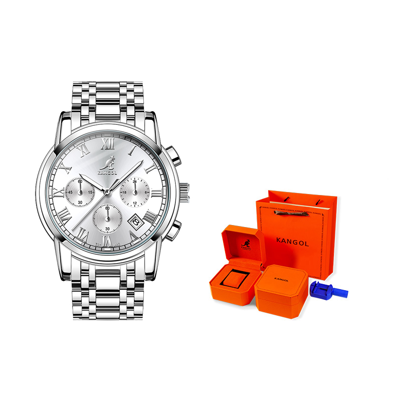 

KANGOL Часы Quartz Movement Metal Strap Watch Men's Watch Black Dial, Silver Case White Dial
