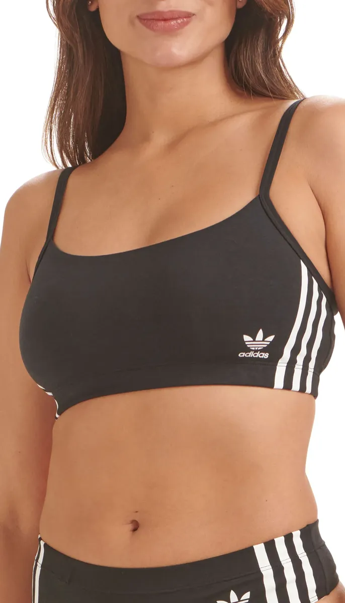 

Бюстгальтер без косточек Adidas Originals "Comfort Flex Cotton", характерный дизайн с 3 полосками, черный