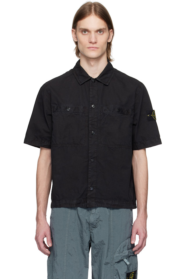 

Рубашка из органического хлопка с эффектом состаренной кирпичной ткани Brushed Stone Island, черный