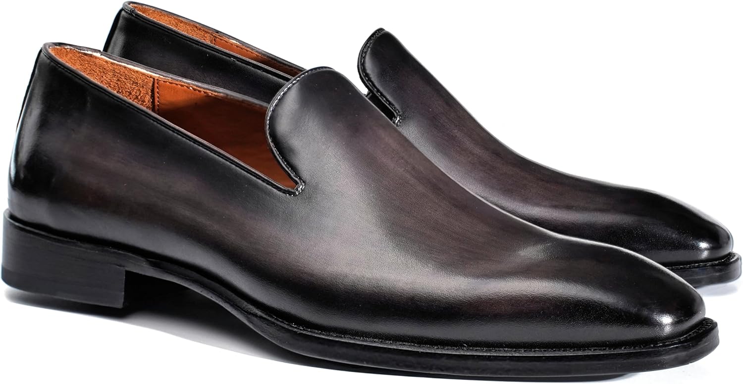 

Мужские лоферы из натуральной кожи с вручную окрашенной подошвой, классические слипоны Gifennse, серый