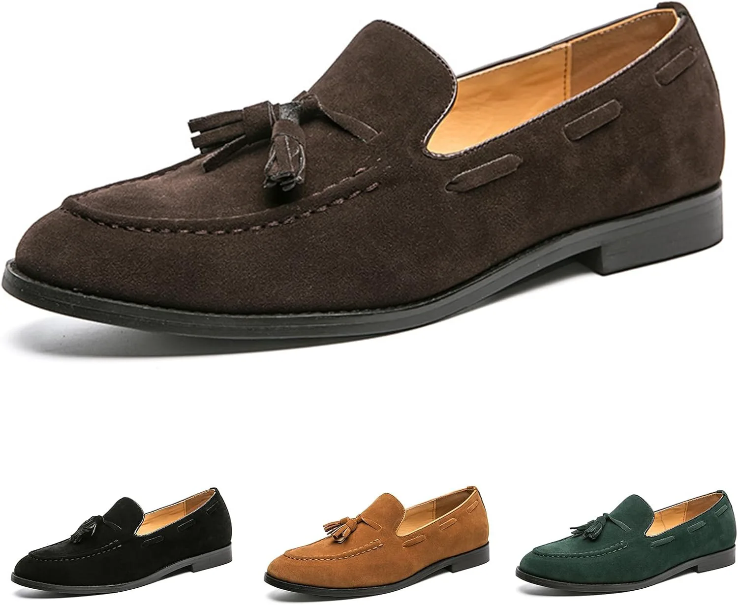 Мужские замшевые туфли с кисточками Penny Loafers, классические слипоны с низким каблуком-блоком, офисная и деловая обувь, повседневные туфли для вождения, плоская повседневная обувь, большой размер 6-14 NEKGNL, коричневый