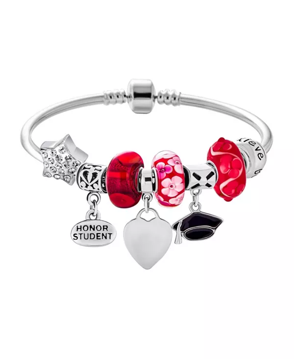 

Браслет с подвесками в виде сердца для студента с кепкой и почетным званием «Удача» из серебра 925 пробы Bling Jewelry, pink