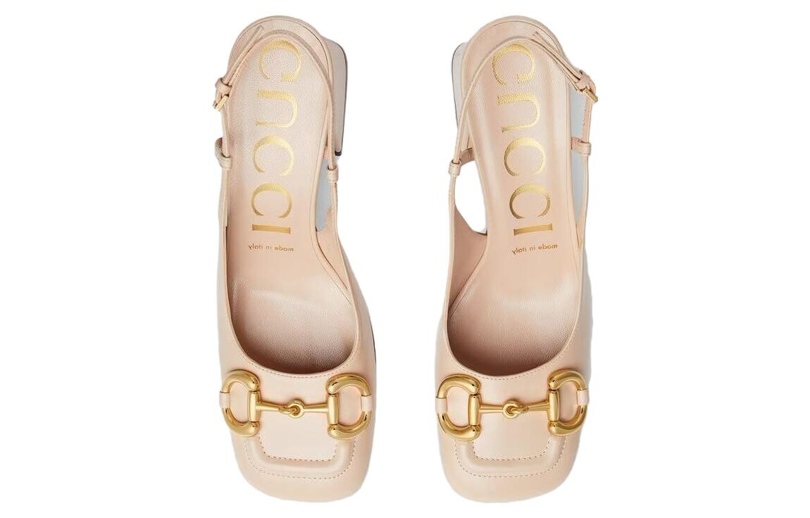 Туфли-лодочки Gucci Horsebit с открытой пяткой, светло-бежевый — фото 3