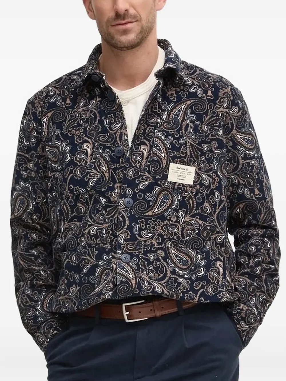 

Вельветовая рубашка с узором пейсли Barbour, синий