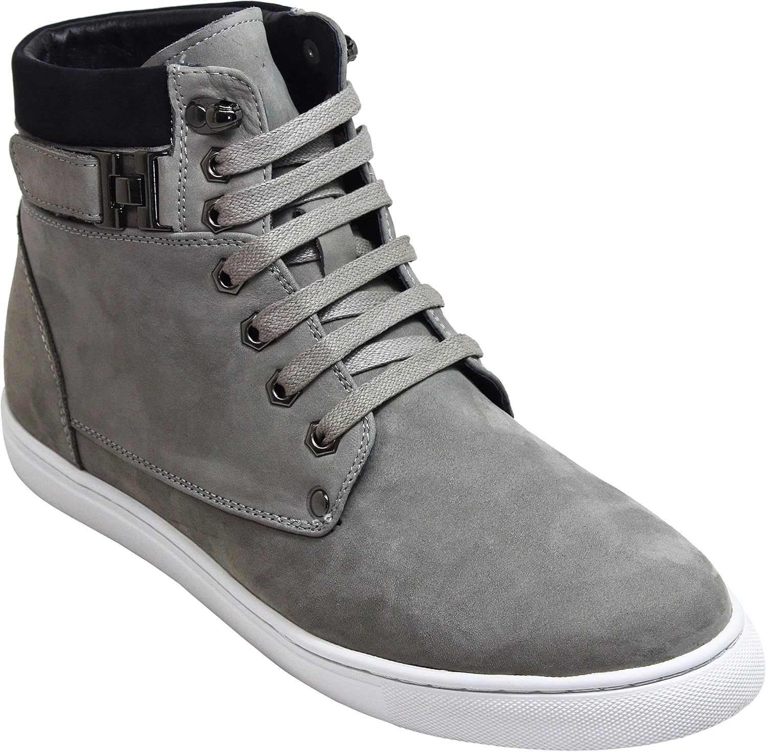 

Мужские невидимые увеличивающие рост кроссовки CALTO - серая замшевая кожа, шнуровка - модные кроссовки - прибавка в росте 7 см - T53120 - размер 10,5 D(M) US