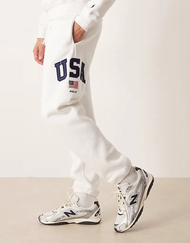 Спортивные брюки Polo Ralph Lauren Team USA унисекс с боковым логотипом, белый