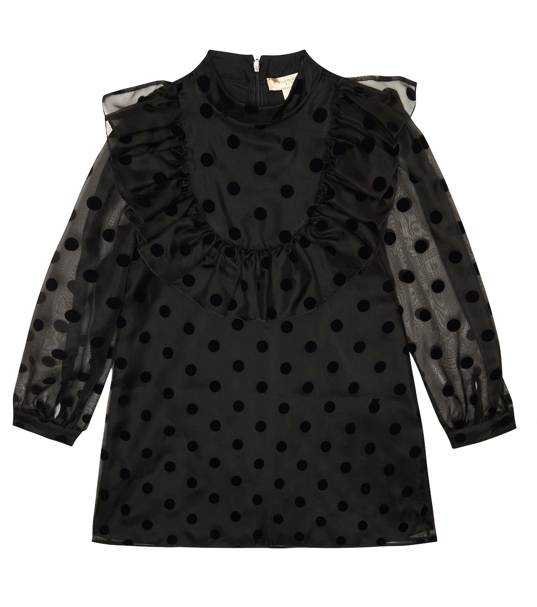 

Шелковое платье в горошек с оборками Stella McCartney Kids, черный