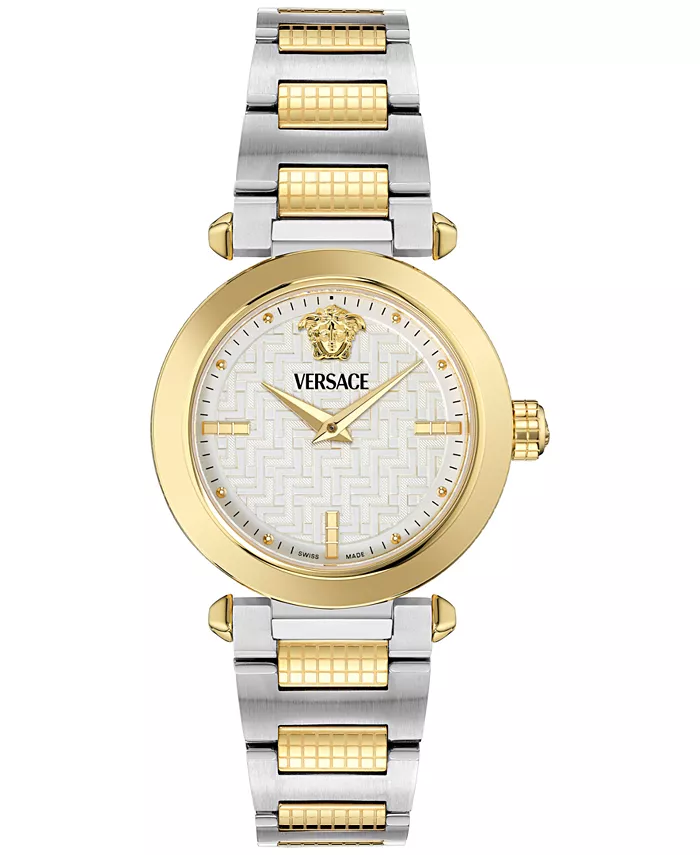 

Женские швейцарские часы Greek с двухцветным браслетом из нержавеющей стали, 35 мм Versace