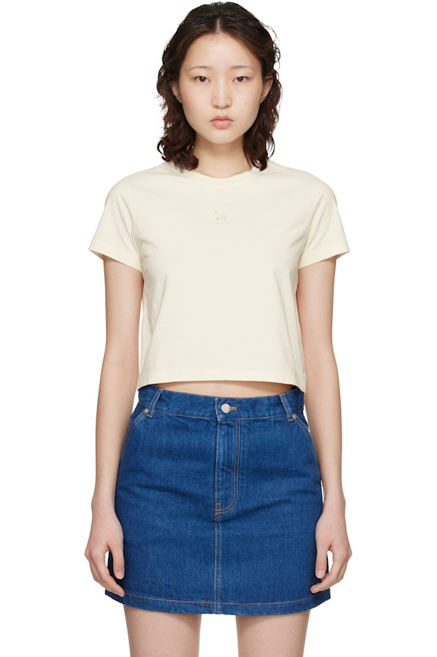 

Maison Kitsuné Детская футболка Off-White с изображением лисички, Белый, Maison Kitsuné Детская футболка Off-White с изображением лисички