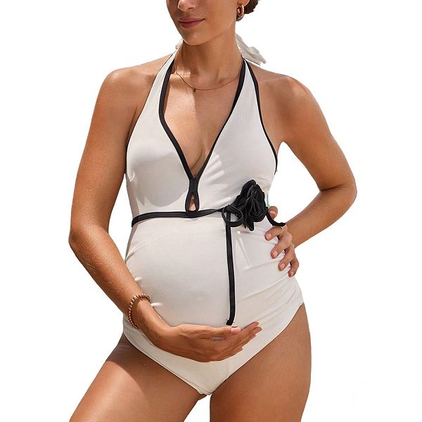 

Купальник для беременных Maternity halter one-piece с рельефной фактурой и контрастной отделкой Clearflower