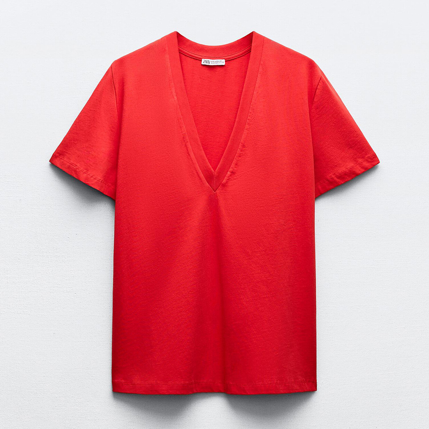

Футболка Zara Cotton With Enzyme Finish, красный