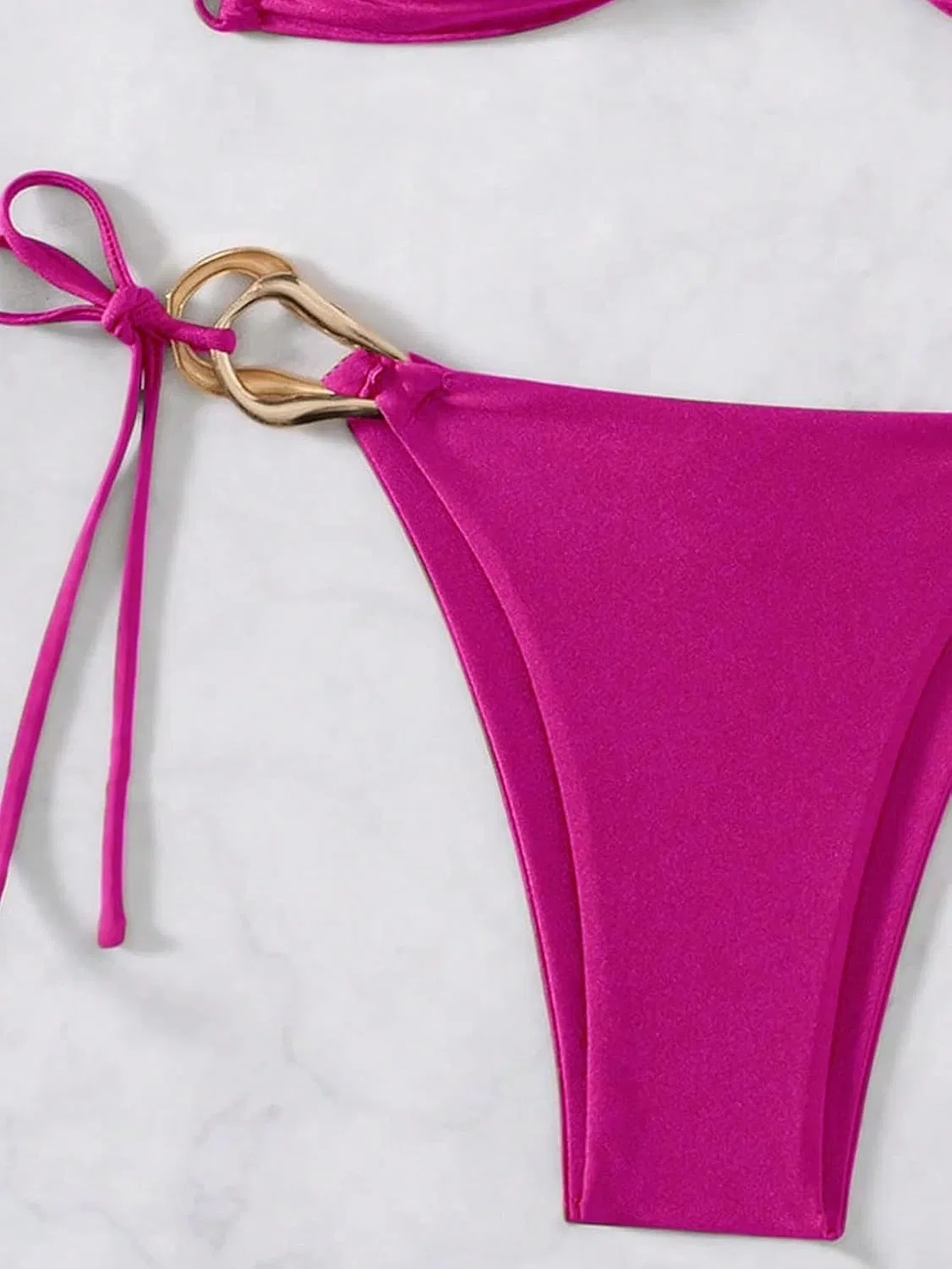Женский бикини-комплект с высокой талией, микро-бра, завязками, Hot Pink — фото 2