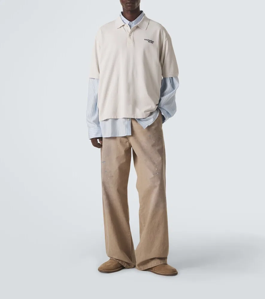 Широкие брюки из хлопковой саржи Acne Studios, бежевый — фото 2