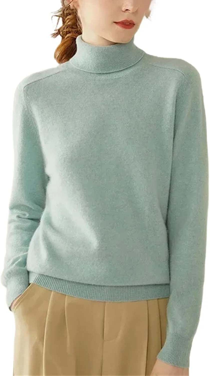 Женский свитер с высоким воротником, модель Cashmere Sweater Coat, зелёный