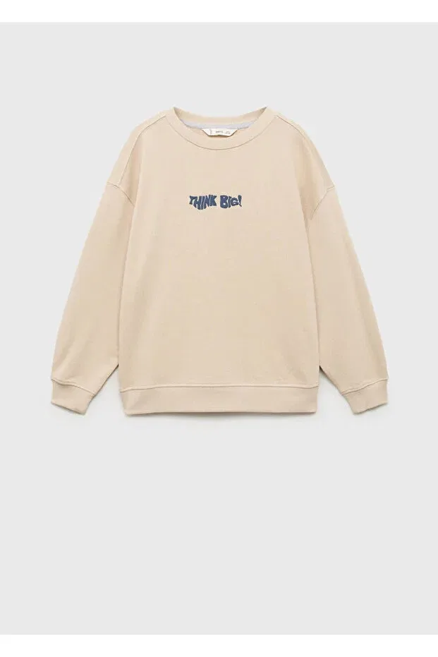 Детские свитшот для мальчиков с принтом Mango Kids, Sand Beige — фото 3