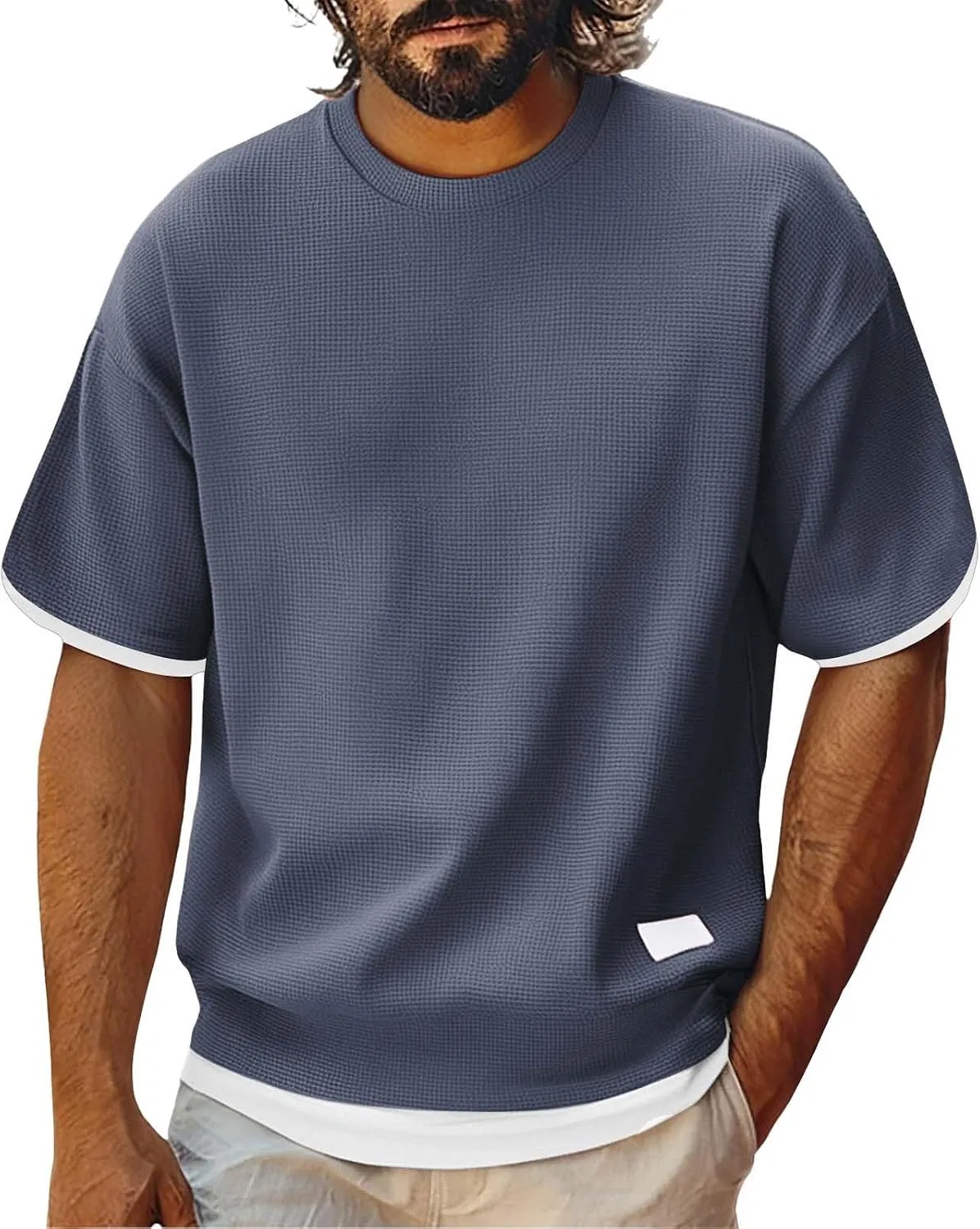 Мужская свободная футболка с вафельной текстурой, Dark Gray