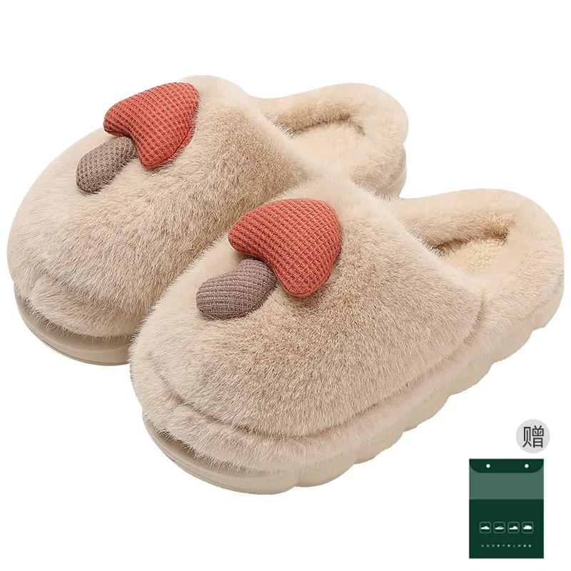 Детские домашние тапочки из хлопка с мультяшным принтом Red bean, Beige — фото 3
