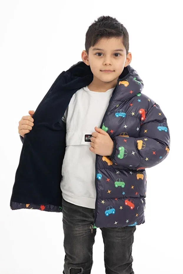 Детское зимнее пальто для мальчиков на молнии с капюшоном Outriverkids, Navy Blue — фото 3