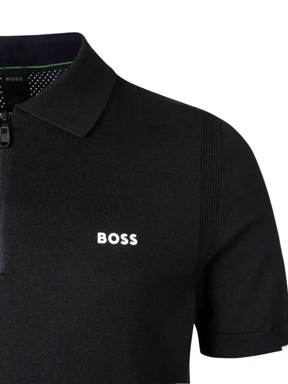Футболка с воротником на молнии и логотипом Boss, черный — фото 3