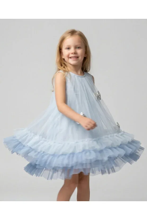 Детское платье для девочек с принтом Melisam girl's bowknot tutu evening dress Melisam.Msg, Blue — фото 4