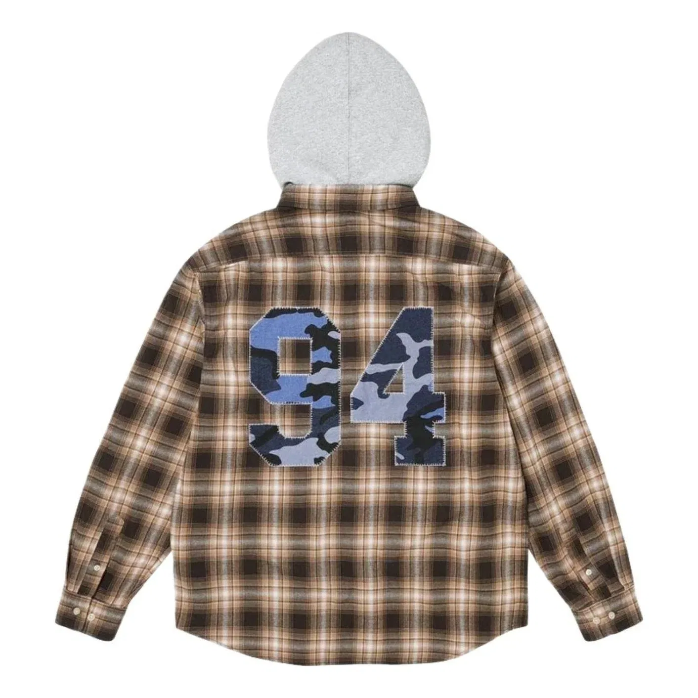 Мужское худи FW26 Applique Hooded Flannel Shirt 'Brown' Supreme, коричневый