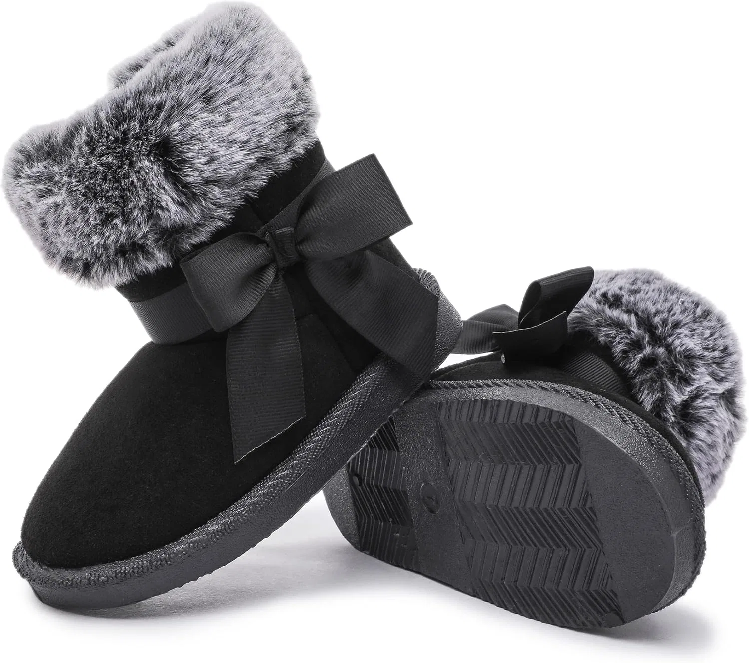 Детские зимние ботинки для девочек и мальчиков Femizee, Black Bow Zip
