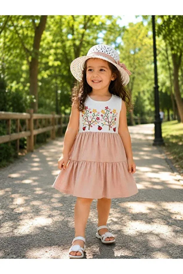 Детское платье для девочек с принтом Girl'S dress with cap Moda, Beige