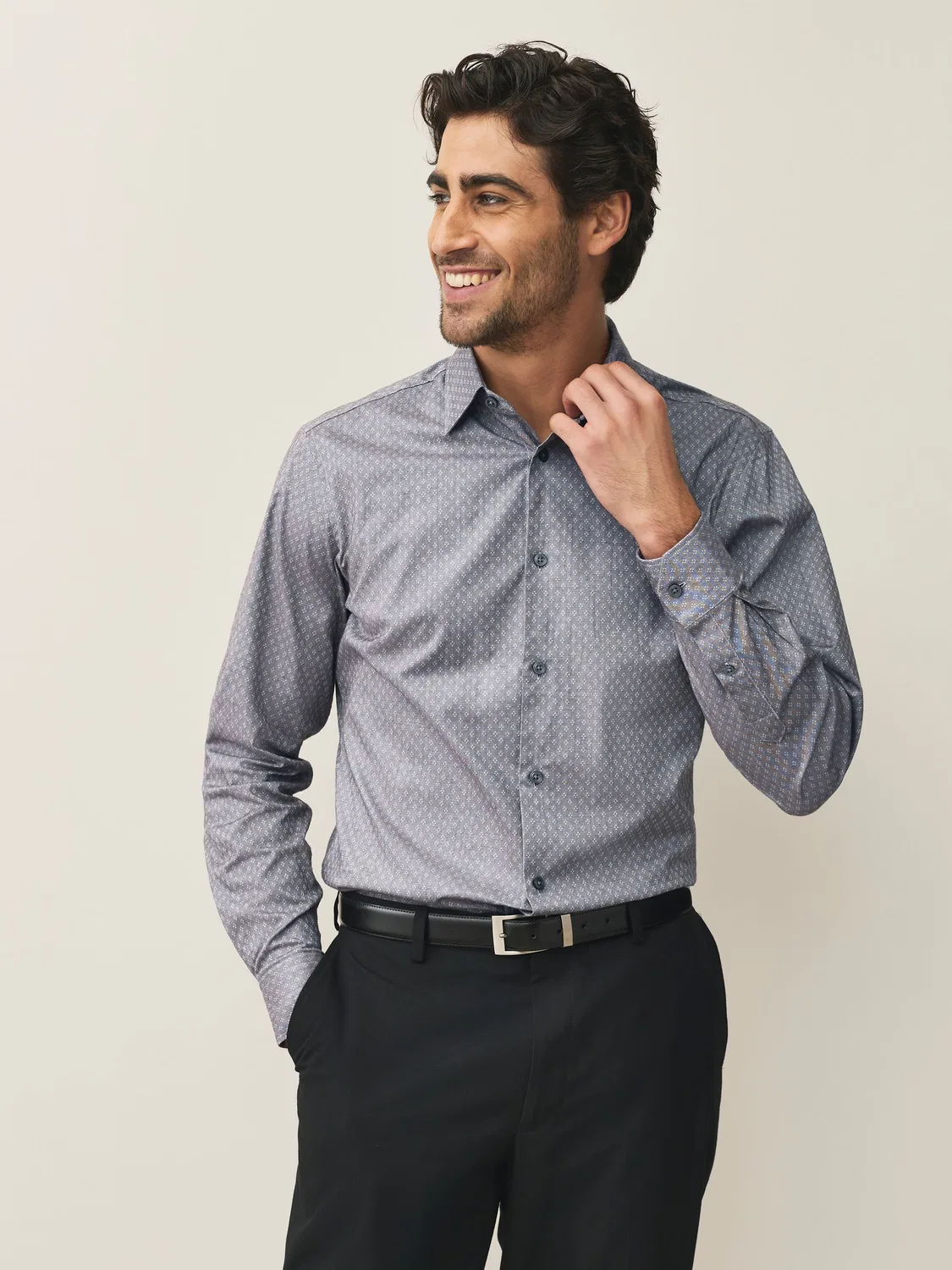 Рубашка формальная Slim Fit из хлопка с эластаном Next, Light Grey Dobby Print