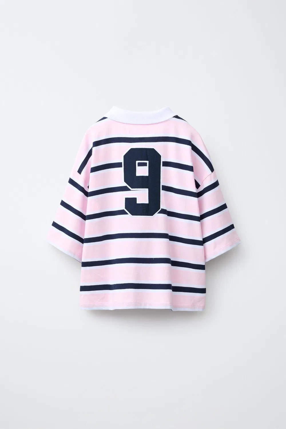 Полосатая рубашка-поло с номером ZARA, White/Pink — фото 2