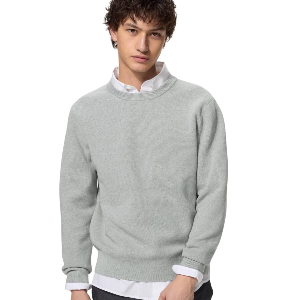 Свитер Uniqlo Washable Milano Rib Crew Neck, 03 серый