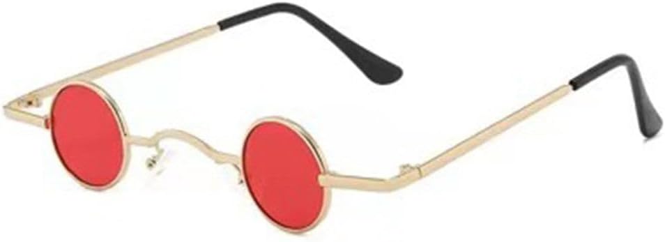 

Солнцезащитные очки в стиле панк, классические маленькие круглые солнцезащитные очки для женщин, широкая переносица, металлическая оправа, черные линзы, очки для вождения WNCKSQ, Gold-red