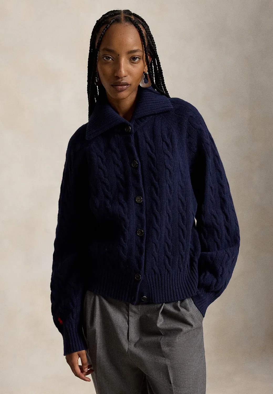 Куртка-Кардиган крупной вязки из шерсти и кашемира Polo Ralph Lauren, Hunter Navy — фото 4